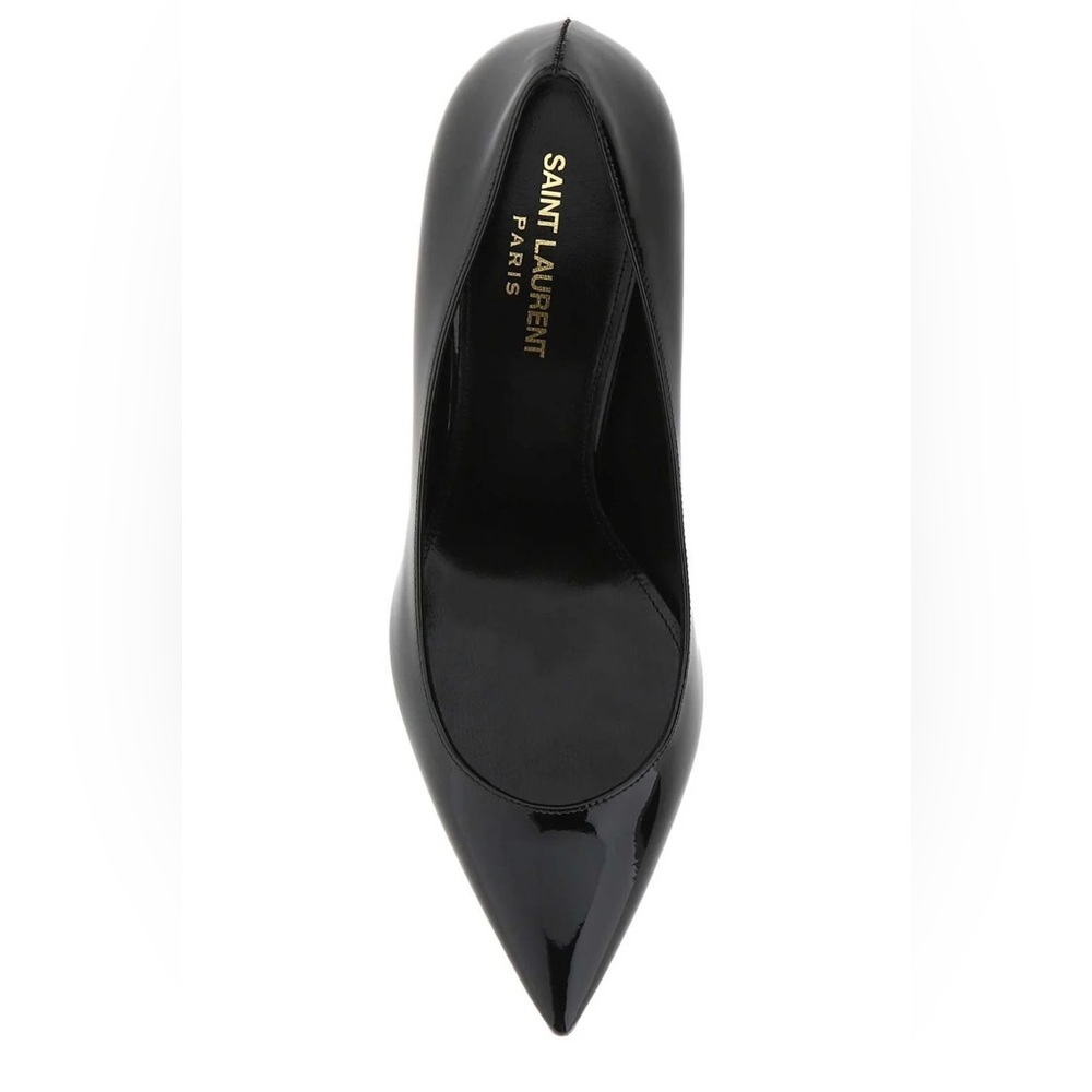 Saint Laurent Opyum Pumps in Black Patent Leather Logo Heel Pointed Toe NWT 37 - Picture 13 of 13